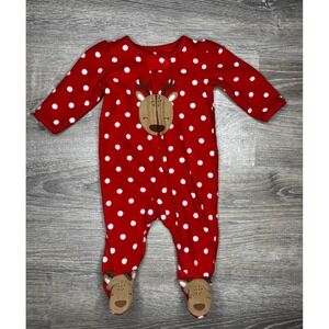 Carters Infant Fleece Footed Sleeper Pajamas Red Reindeer Holidays Size 3 Months